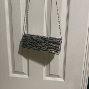 Metallic Zebra-Pattern Evening Clutch in Silver